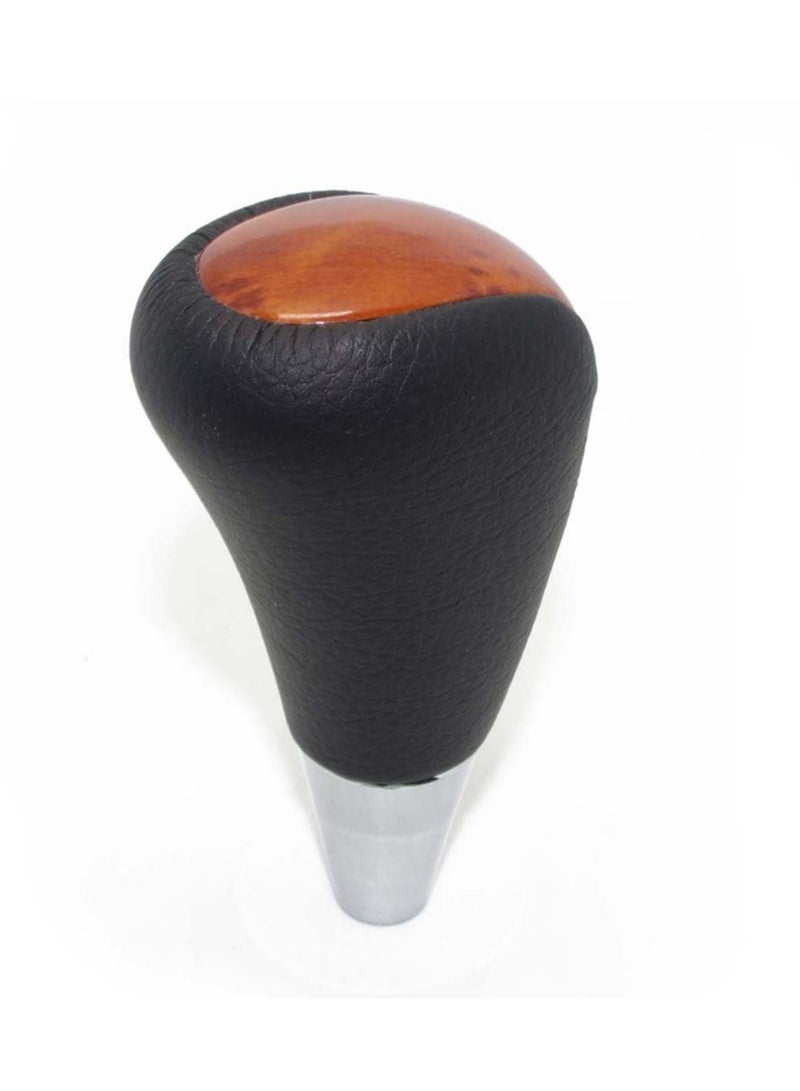 Leather  Wood Gear Shift Knob, Brown  Chrome, Fits Toyota Lexus Camry Crown (Black, Chrome) - Image 5